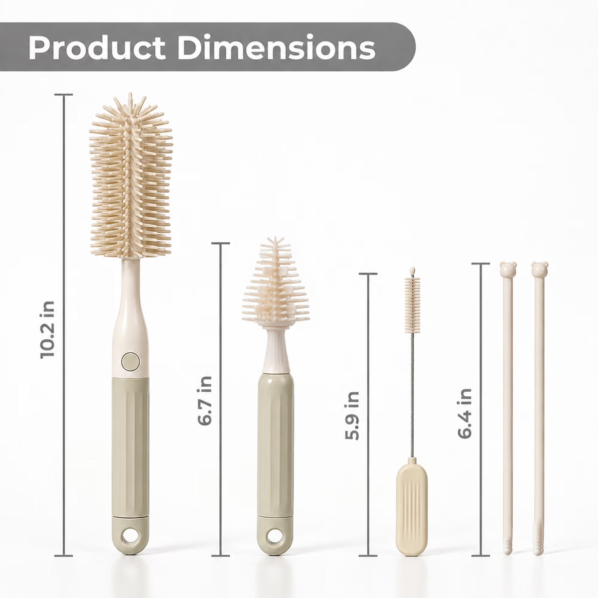 ZNQPLF Bottle Brush, 5-in-1 Baby Bottle Brush Set with Dust-Proof Storage Can, Silicone Bottle Brush Cleaner for Bottles Nipples Straws, Portable Baby Bottle Cleaning Kit, Beige Coffee