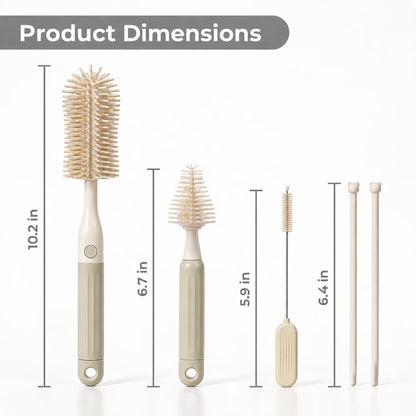 ZNQPLF Bottle Brush, 5-in-1 Baby Bottle Brush Set with Dust-Proof Storage Can, Silicone Bottle Brush Cleaner for Bottles Nipples Straws, Portable Baby Bottle Cleaning Kit, Beige Coffee