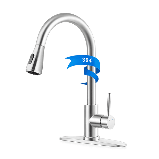 NFTIGB Kitchen Faucet with Pull Down Sprayer, Stainless Steel Kitchen Sink Faucet with Deck Plate to Cover Hole