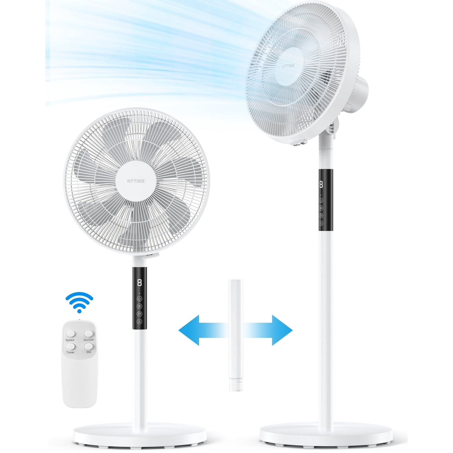 NFTIGB Oscillating Pedestal Fan, 7 Blades 3 Speeds 9H Timer Standing Floor Fan with Remote,White New