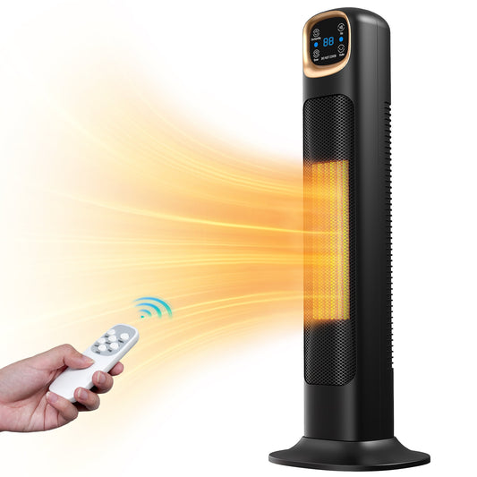 NFTIGB Space Heaters for Home, 24" 1500W Oscillating Electric Tower Electric Heater with Remote, PTC Ceramic Fast Heating,Black,New
