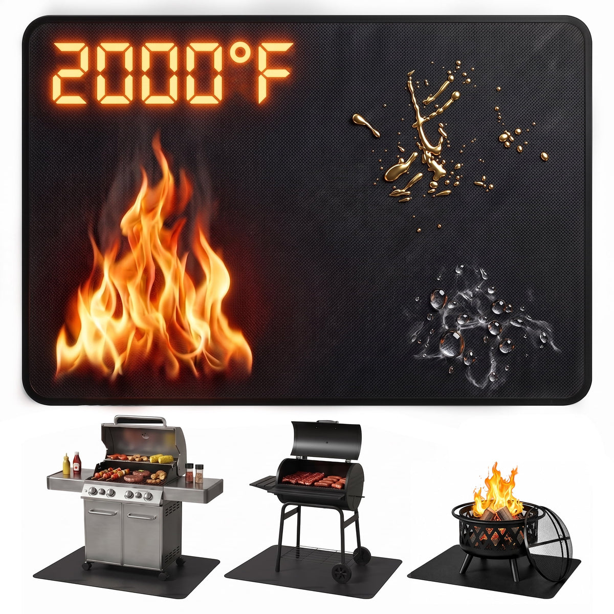 OHHANI 40 x 60 inch Under Grill Mat, Double-Sided Fireproof Waterproof Oil Resistant BBQ Mat for All Grills, Protects Patio, Deck & Lawn