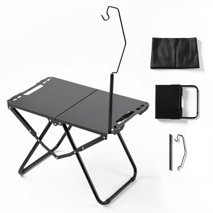 OHHANI Portable Folding Camping Table with Lantern Stand, Lightweight Tactical Aluminum Picnic Table with Storage Bag, Black