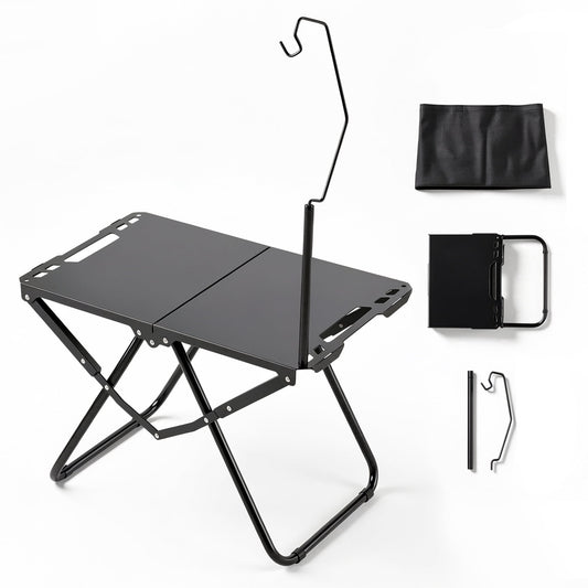 OHHANI Portable Folding Camping Table with Lantern Stand, Lightweight Tactical Aluminum Picnic Table with Storage Bag, Black