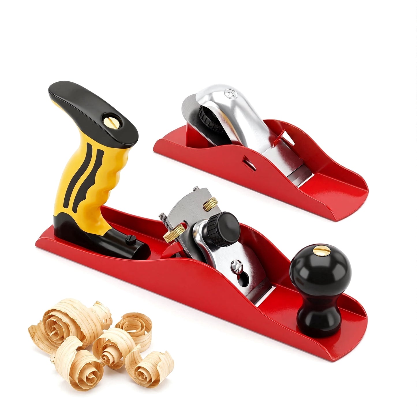 OHHANI Adjustable Metal Wood Hand Plane with Carbon Steel Blade, Professional Planer for Woodworking and DIY, Red