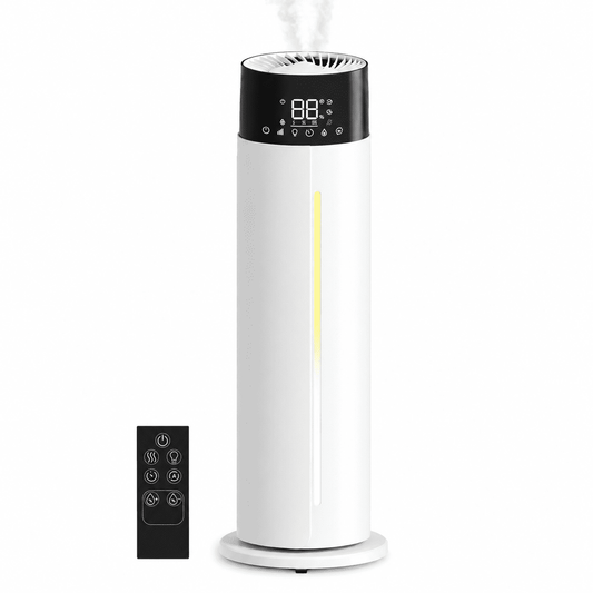 Reelexia 11L Top Fill Tower Humidifiers for Large Room, Cool Mist Floor Humidifier with Wheels, Humidistat, Remote, 1-24H Timer, Night Light, Aroma Tray, White