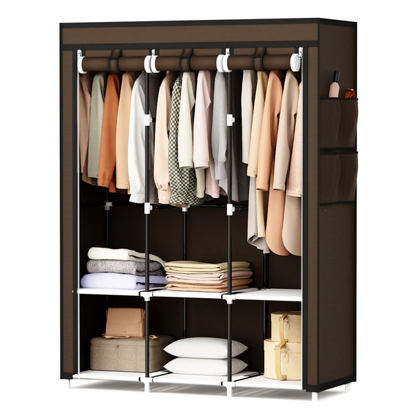 Riousery Portable Closet, 51 Inch Wardrobe Closet for Hanging Clothes 6 Storage Organizer Shelves, Brown