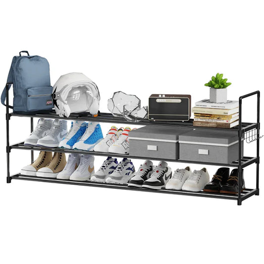 Riousery 3-Tier 56.7 Inch Shoe Rack for Entryway Closet, Shoe Storage Organizer Hold Up 25 Pairs Shoe, Extra Length Shoe Shelf, Black