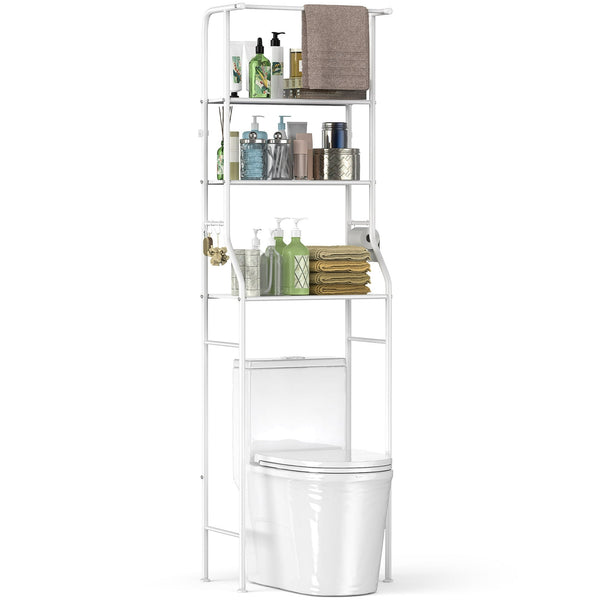 Riousery 3-Tier Over-the-Toilet Storage Rack, Bathroom Organizer Shelf, Freestanding Above-Toilet Stand for Bathroom & Laundry, White