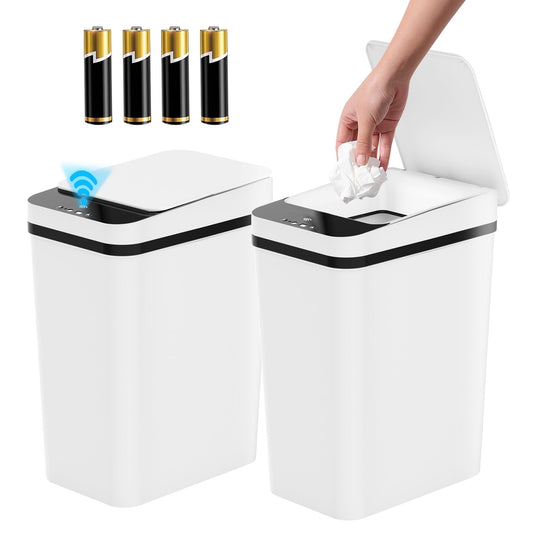 Riousery 4 Gallon Smart Trash Can 2-Pack, Touchless Sensor Bin with Silent Close and Odor Control, White