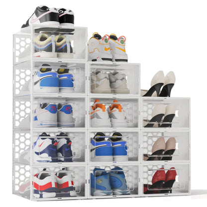 Riousery Shoe Boxes Set of 12, Clear Plastic Stackable Shoe Storage Organizer for Home Closet Entryway, Shoe Containers with Lids