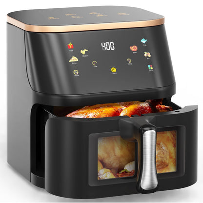 Suodoka Air Fryer 10 Qt Max 450F for Cooking, 6 Presets Fry Touch Panel Easy View Window, New Black