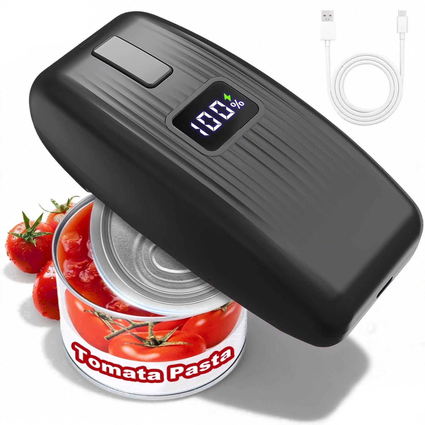 Suodoka Electric Can Opener, USB Rechargeable with LED Display, One-Touch Operation, Smooth Edge, Hands-Free for Kitchen, Seniors & Arthritis Users, Black