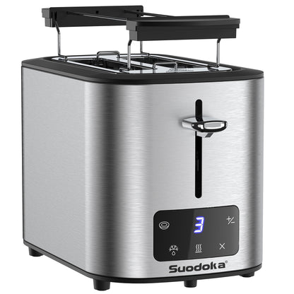 Suodoka Toaster 2 Slice Wide Slots, Touchscreen 6 Shade Settings,Bagel Defrost Reheat Cancel New