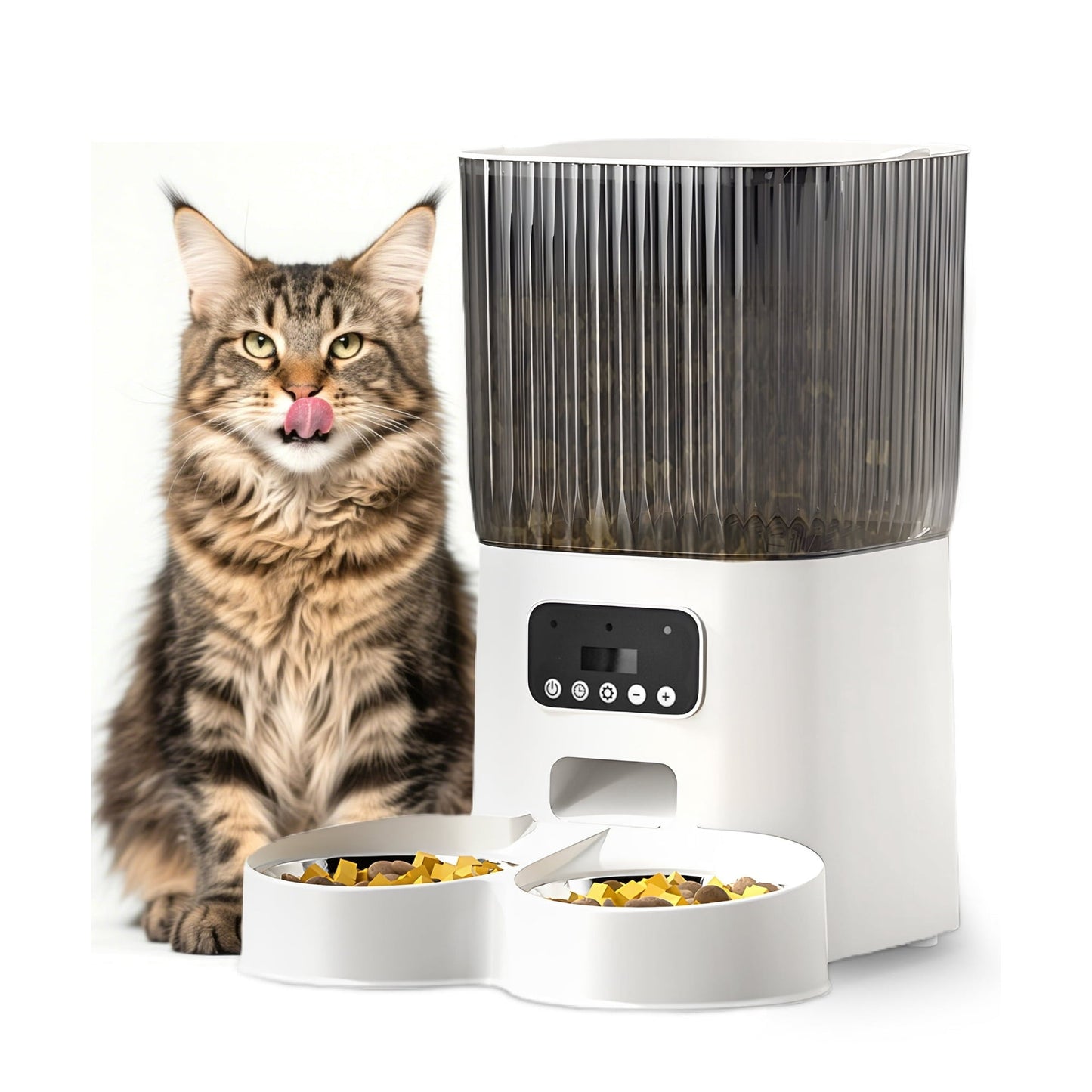 Automatic Cat Feeders for 2 Cats, Timed Auto Feeder Cat Food Dispenser, White, 5L with Double Bowls