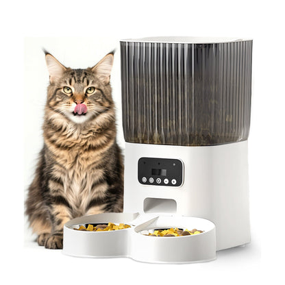 Automatic Cat Feeders for 2 Cats, Timed Auto Feeder Cat Food Dispenser, White, 5L with Double Bowls
