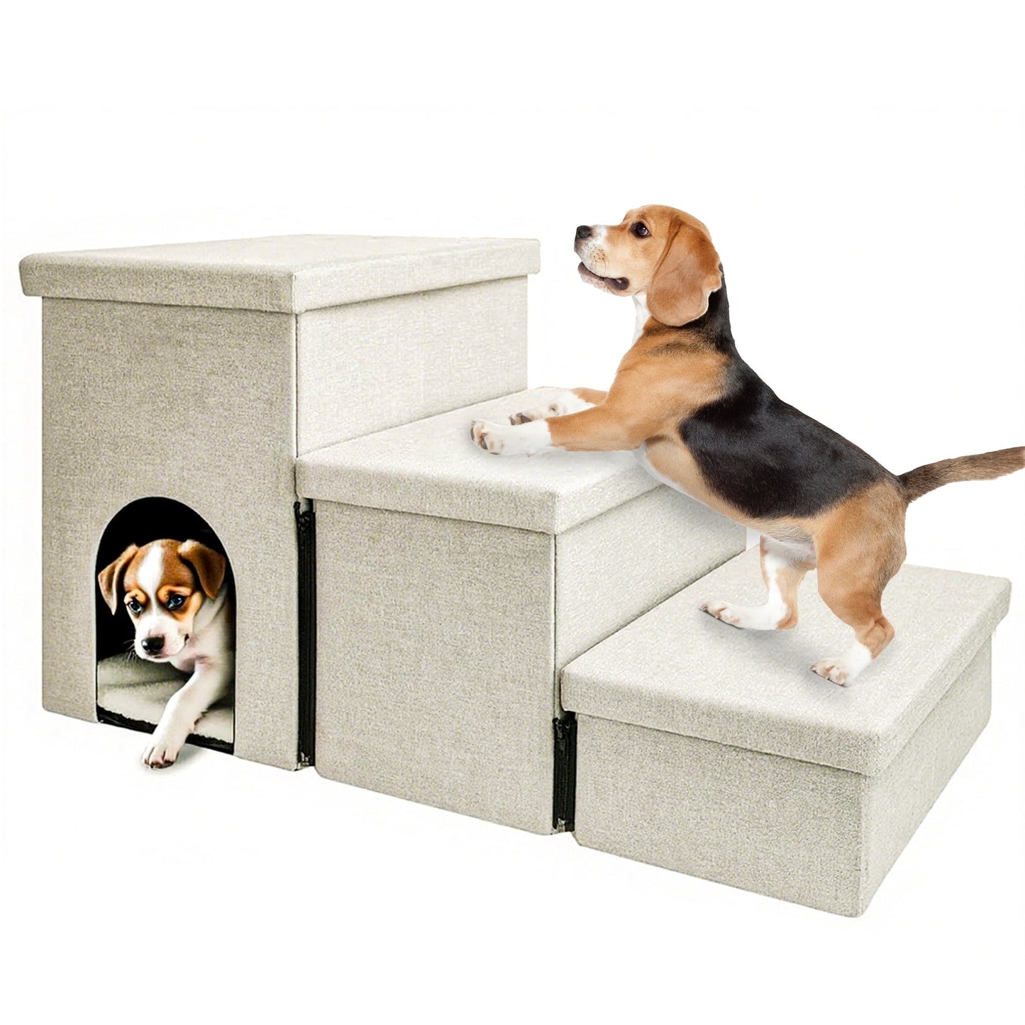 Tolobeve 3 Step Dog Stairs with Storage for High Bed 17.5'' H, Foldable Pet Stair for Small Medium or Large Dogs