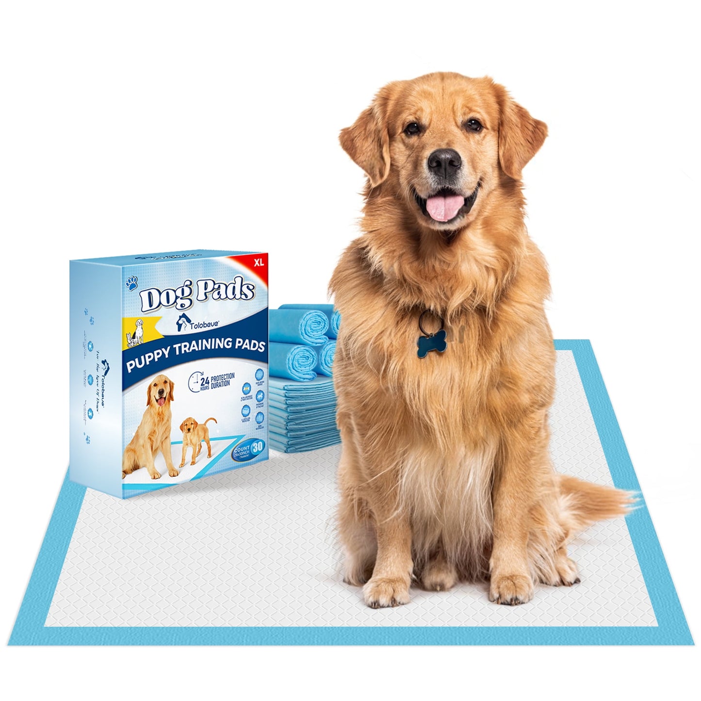 Tolobeve Dog Training Pads, XL, 26 in x 30 in, 30 Count Disposable Dog Pads, Puppy Pee Pads