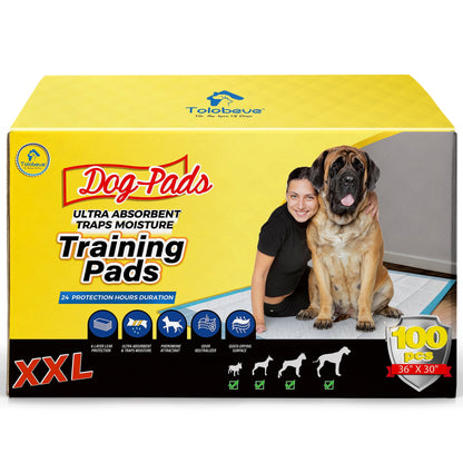 Tolobeve Dog Training Pads, XXL, 30 in x 36 in, 100 Count Disposable Dog Puppy Pee Pads