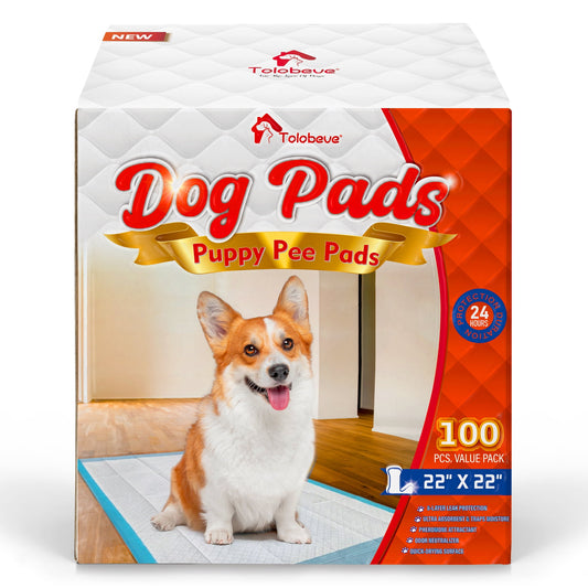 Tolobeve Puppy Pads Training Pads, Large, 22 in x 22 in, 100 Count Disposable Dog Pee Pet Pads