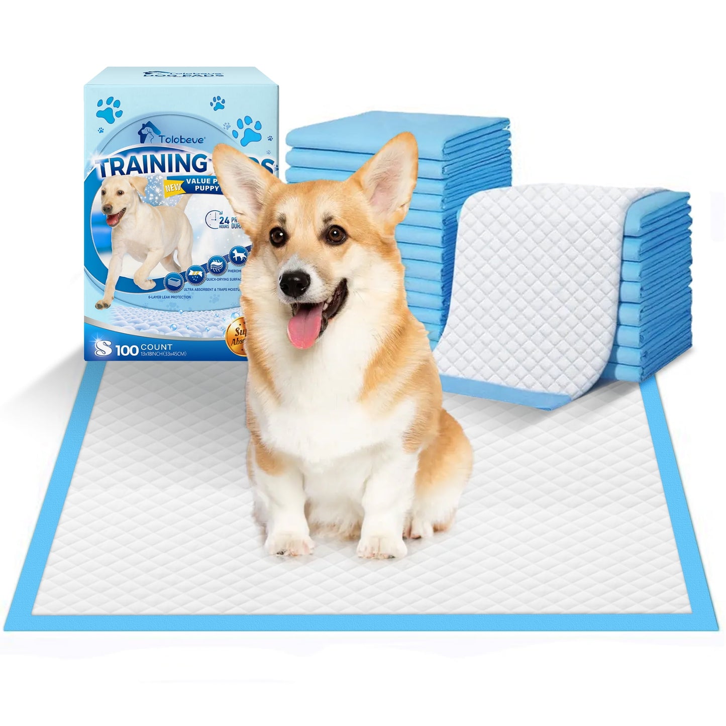 Tolobeve Training Pads, Dog & Puppy Pads,S, 13x18 in,100 Count,Disposable Dog Pee Pads