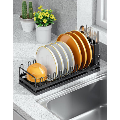 WEENEED 2-Tier Dish Drying Rack for Kitchen Counter, Large Capacity Stainless Steel Sink Drainer with Detachable Cutlery Basket, Removable Drain Tray, Silver