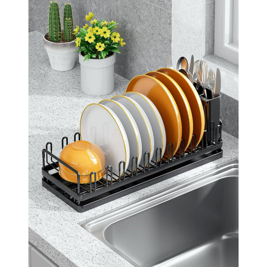 WEENEED 2-Tier Dish Drying Rack for Kitchen Counter, Large Capacity Stainless Steel Sink Drainer with Detachable Cutlery Basket, Removable Drain Tray, Silver