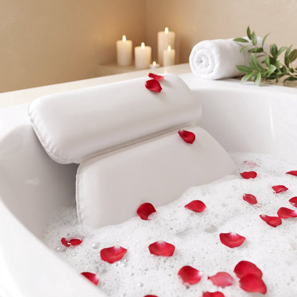 ZNQPLF Foldable Bath Pillows for Tub with 7 Suction Cups, Neck & Back Support Waterproof Bathtub Tub Pillow, White