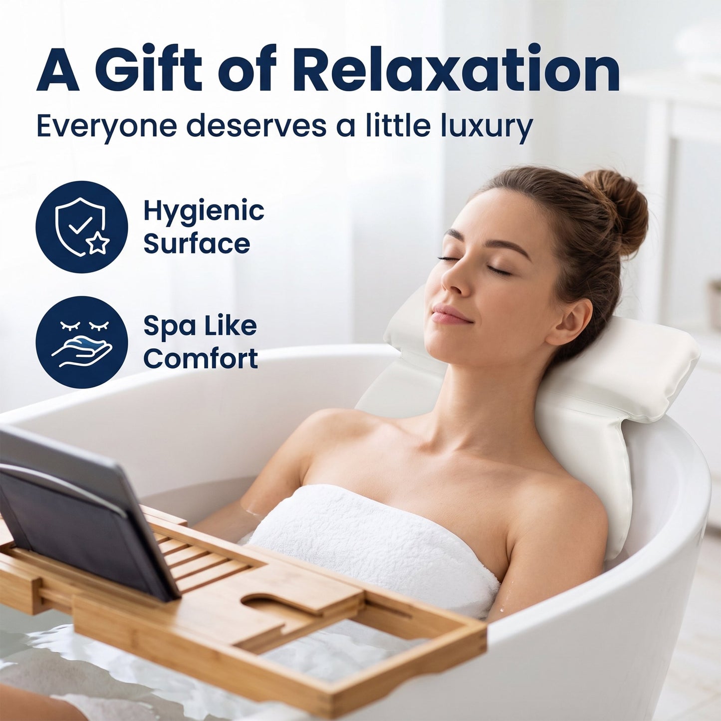 ZNQPLF Foldable Bath Pillows for Tub with 7 Suction Cups, Neck & Back Support Waterproof Bathtub Tub Pillow, White
