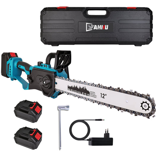 YAHHU 12 Inch Cordless Mini Chainsaw, Portable Handheld Electric Chainsaw, 21V Batteries 2 Pack, for Tree Pruning, Wood Cutting