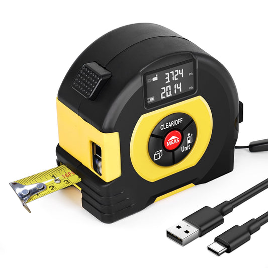 YAHHU 2-in-1 Laser Tape Measure, 196 ft/60m, Metric & US Units, LCD Display