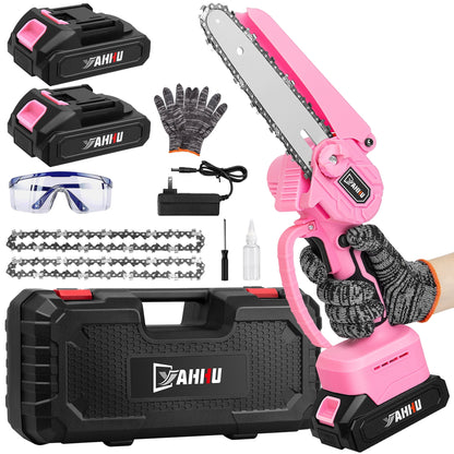 YAHHU 6 inch Lovely Pink Mini Chainsaw, Portable Handheld Electric Cordless Chainsaw,21V Battery,New