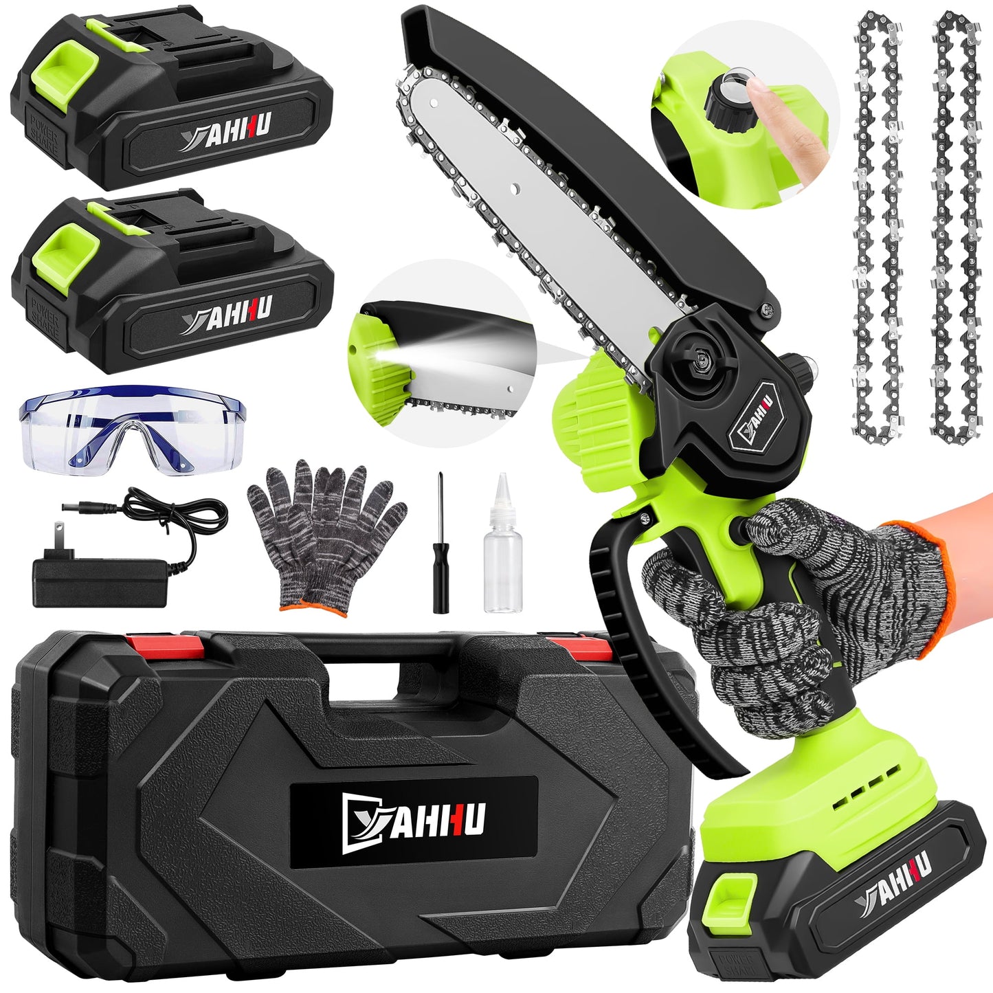 YAHHU 6 inch Mini Chainsaw Set with Oiler System & 21V Battery, Cordless Electric Chainsaw,New