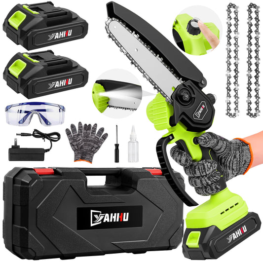 YAHHU 6 inch Mini Chainsaw Set with Oiler System & 21V Battery, Cordless Electric Chainsaw,New