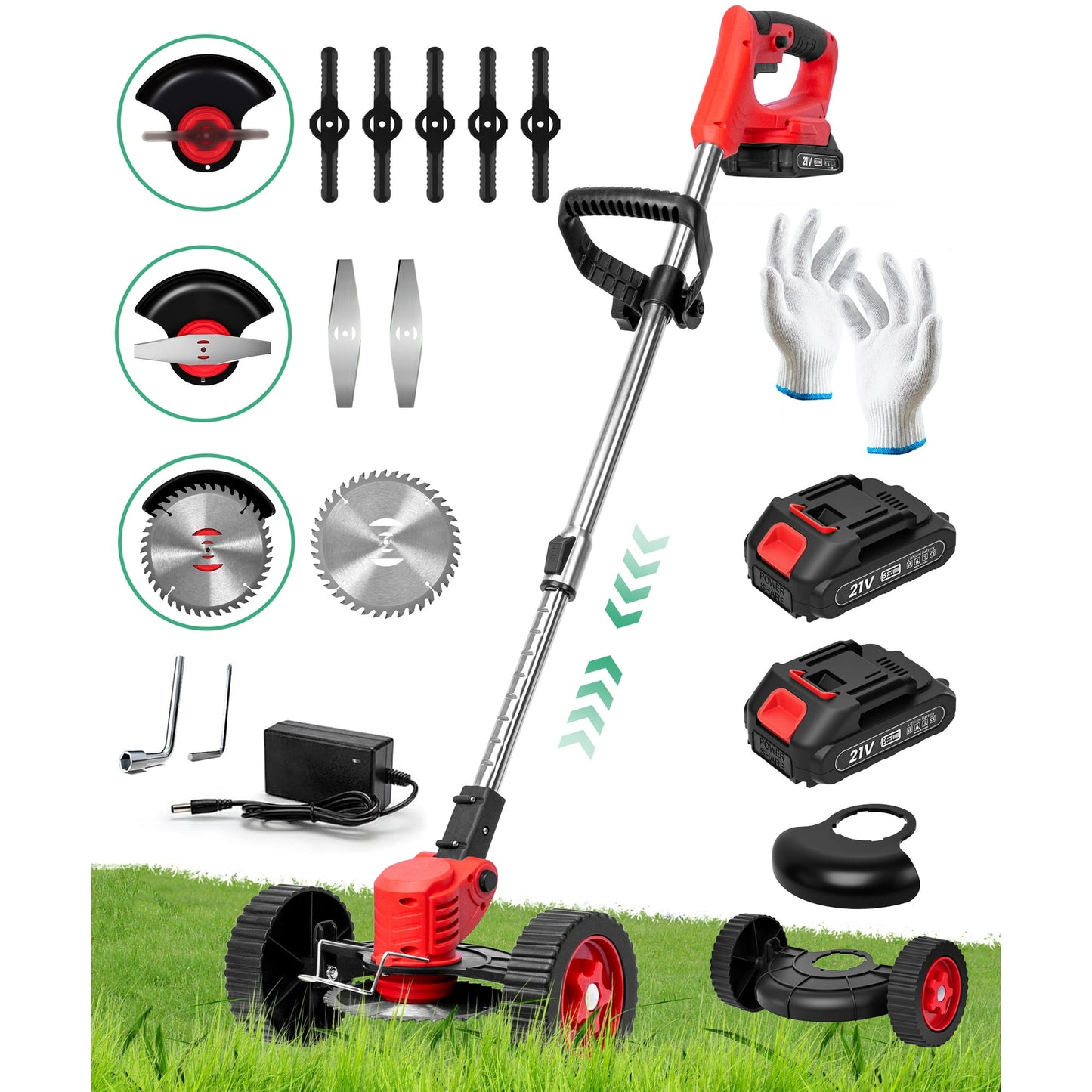 YAHHU Cordless Electric Weed Wacker 21V - Trimmer, Edger, and Mower with Multiple Blades for Lawn and Garden