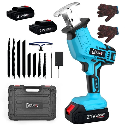 HOTREE Cordless Reciprocating Saw, 2.0Ah Battery x2 , LED Light,Cordless Variable Speed, Blades Kit for Wood/Metal/PVC Cutting