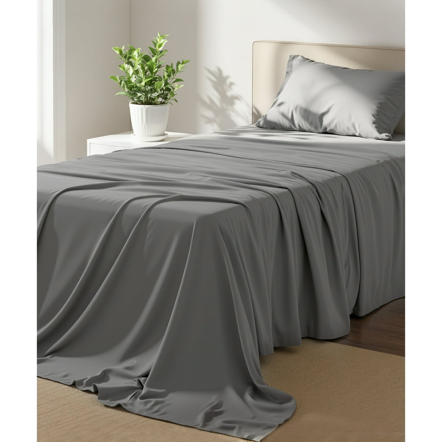 YGXNEWER 3 Pcs Twin Bed Sheet Comfort Set, Soft Breathable Microfiber Sheets, for 14" Deep Mattresses, Pillowcases, Flat Sheet, Fitted Sheet, Gray