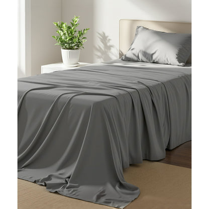 YGXNEWER 3 Pcs Twin Bed Sheet Comfort Set, Soft Breathable Microfiber Sheets, for 14" Deep Mattresses, Pillowcases, Flat Sheet, Fitted Sheet, Gray