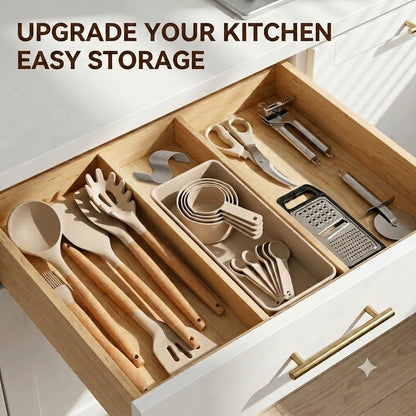 M Buder 42 PCS Silicone Cooking Utensil Sets, Kitchen Utensils Set for Nonstick Cookware, 446°F Heat Resistant Spatula Set, BPA Free Kitchen Gadgets Tools with Holder, Beige