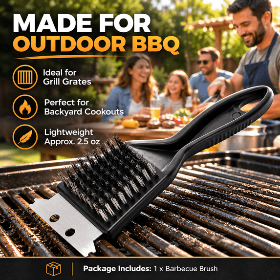 GigBu 8.6" Heavy Duty BBQ Grill Brush and Scraper, Stainless Steel Wire Cleaner, Black/Silver