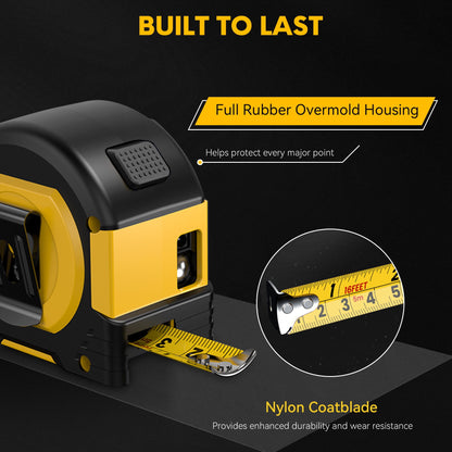 YAHHU 2-in-1 Laser Tape Measure, 196 ft/60m, Metric & US Units, LCD Display