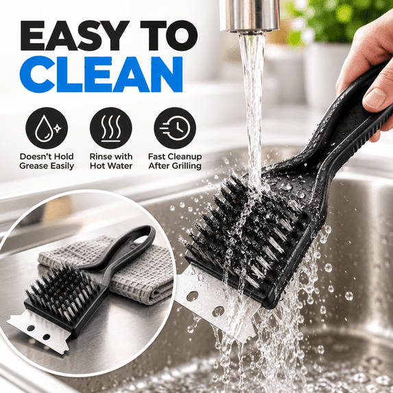 GigBu 8.6" Heavy Duty BBQ Grill Brush and Scraper, Stainless Steel Wire Cleaner, Black/Silver