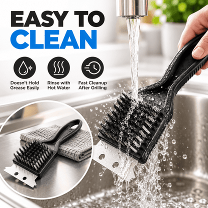 GigBu 8.6" Heavy Duty BBQ Grill Brush and Scraper, Stainless Steel Wire Cleaner, Black/Silver