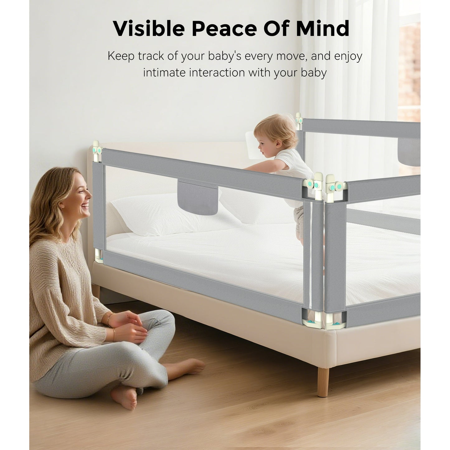 Granlass Baby Bed Rail for Toddlers, Swing Down Kids Bed Guard, Safe and Adjustable, Full Beds