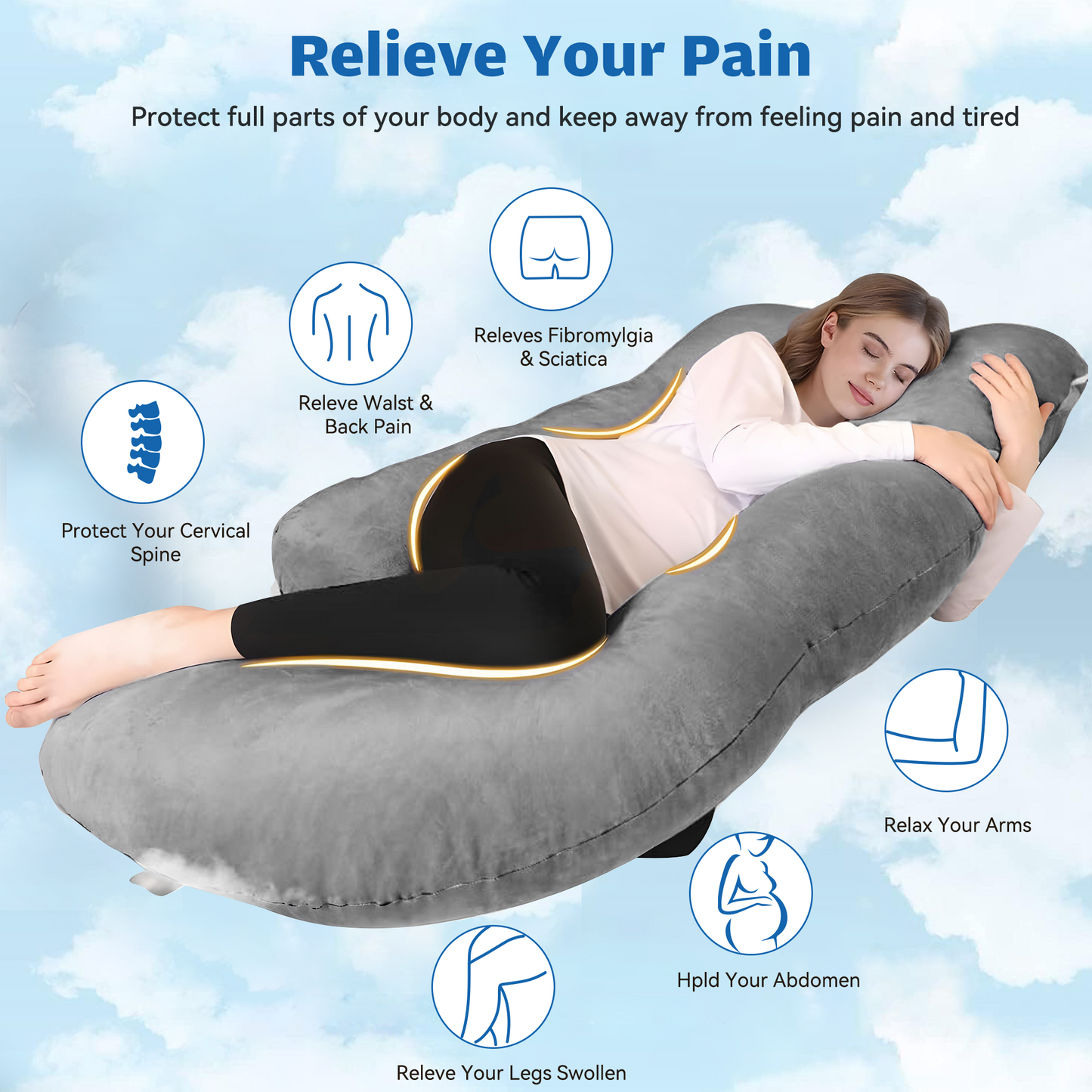 RUPOUN Pregnancy Pillow U Shaped Full Body Soft Maternity Pillow 70 Inch with Removable Velvet Cover