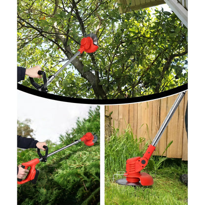 HOTREE 12-Inch 21V Cordless Weed Wacker & String Trimmer, 3-in-1 Lightweight Brush Cutter with 2 Batteries (2.0Ah), Red