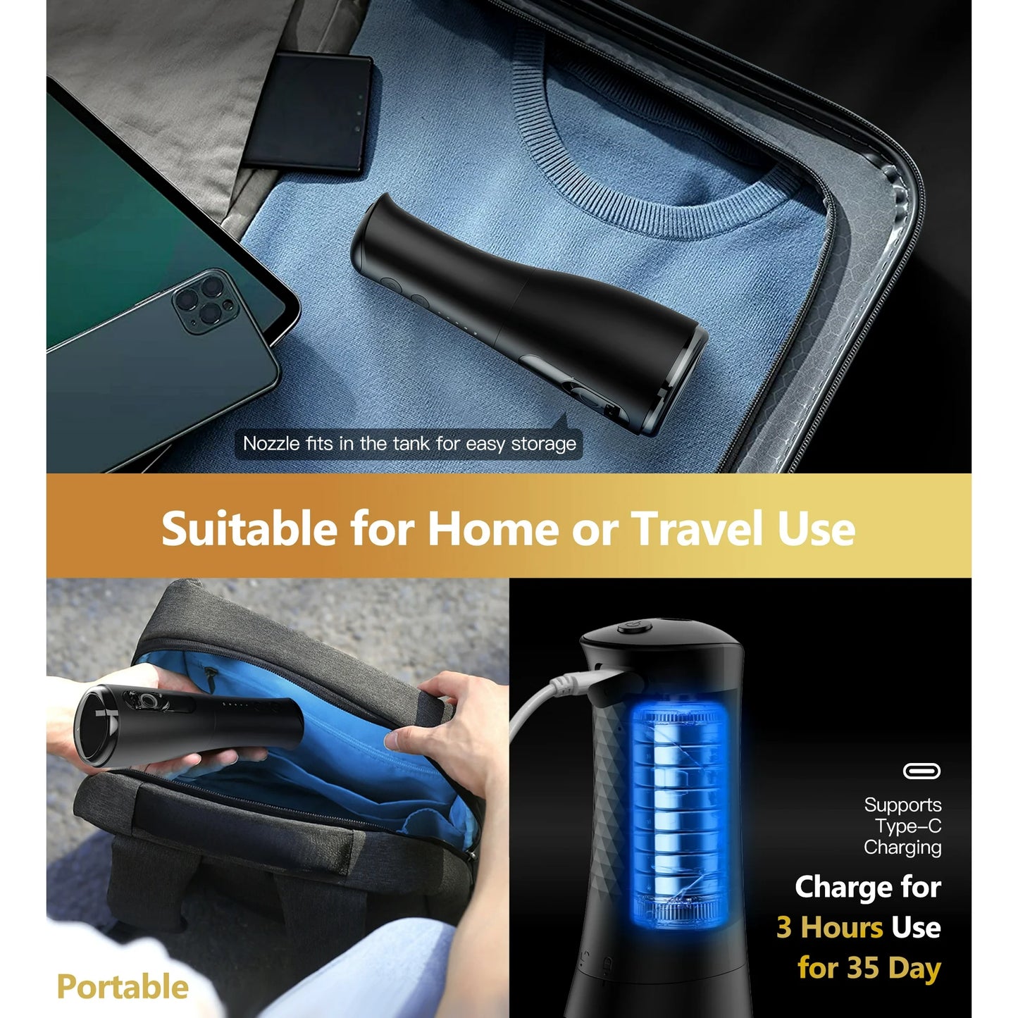 Bokyan Water Dental Flosser Pick for Teeth, 300ml Portable Oral Irrigator, Electric Flossing Cleaner, Black