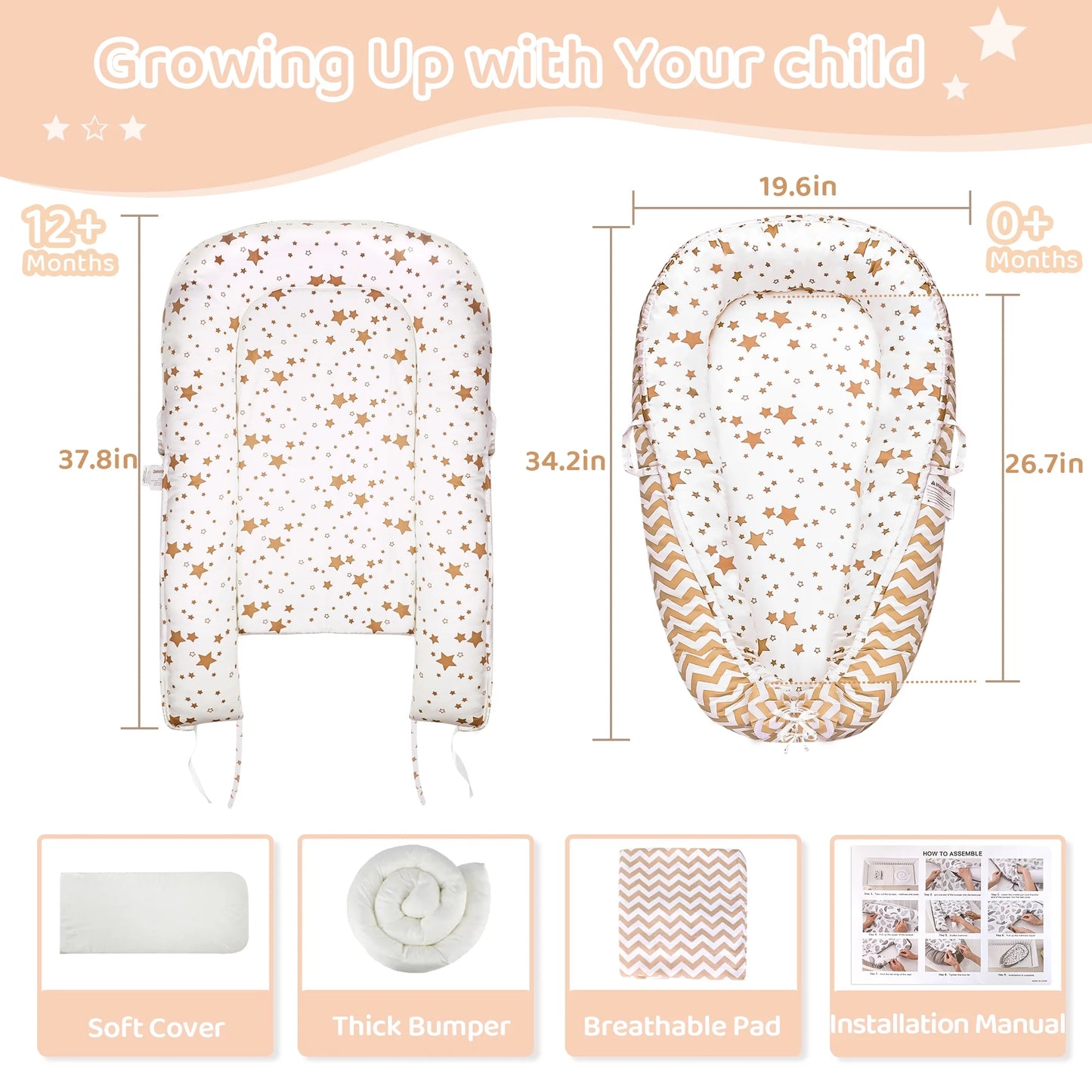 Rupoun Baby Lounger for Newborn Boys and Girls, Portable Infant Nest, Brown