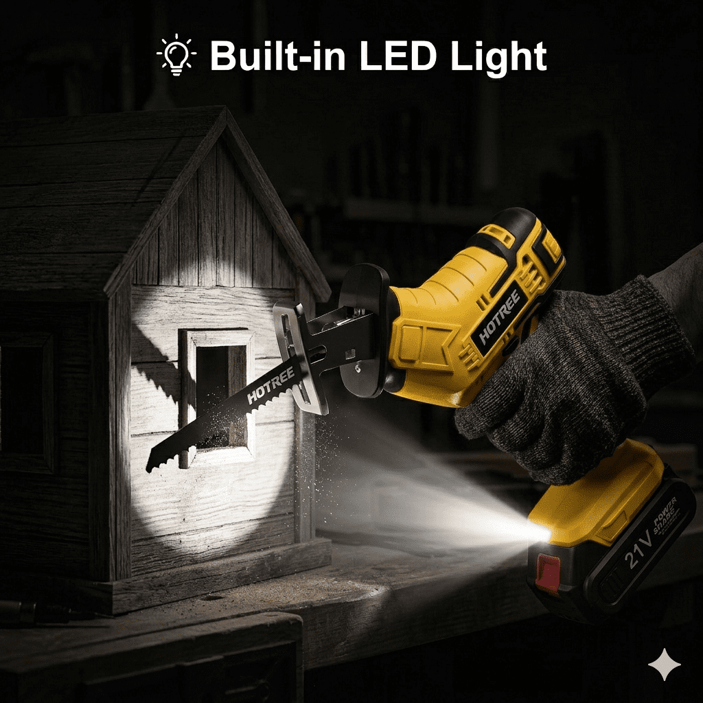 HOTREE Cordless Reciprocating Saw, Variable Speed, 2 x 2.0Ah Batteries, Blades Kit for Wood, Metal, PVC Cutting, Yellow