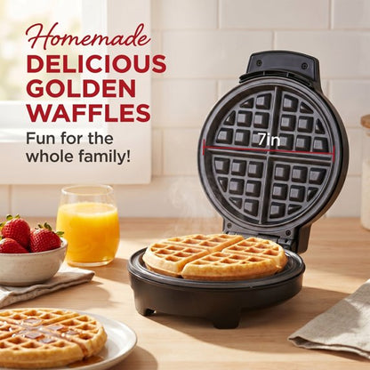 Casualife 1000W Round Waffle Maker with Non-Stick Plates, Dual Indicator Lights and Cool-Touch Handle, Fast Heating Belgian Waffle Iron for Home Kitchen